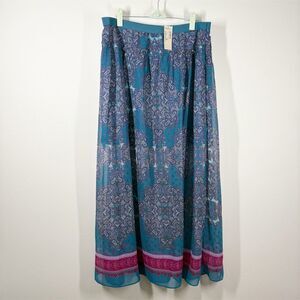 American Eagle Deadstock Paisley Chiffon Maxi Skirt Size 12 Blue Pink Casual NWT